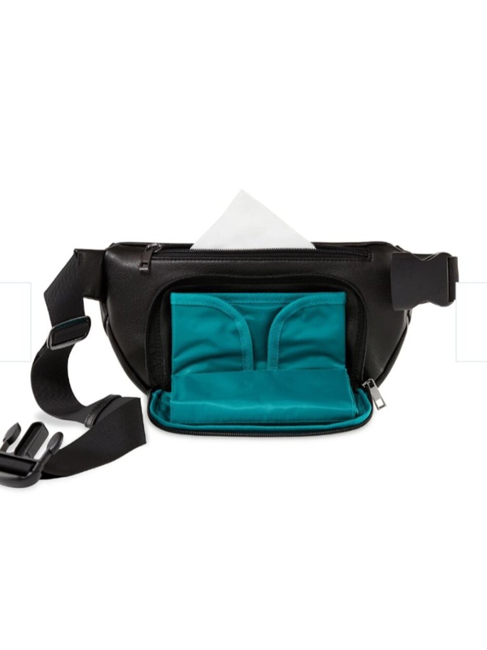 Kibou Vegan Leather Diaper Bag Black Changing Pad Wipes Pocket Belt Bag
